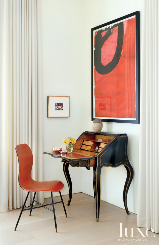 Luxe Magazine Modern Room with Red Abstract Art